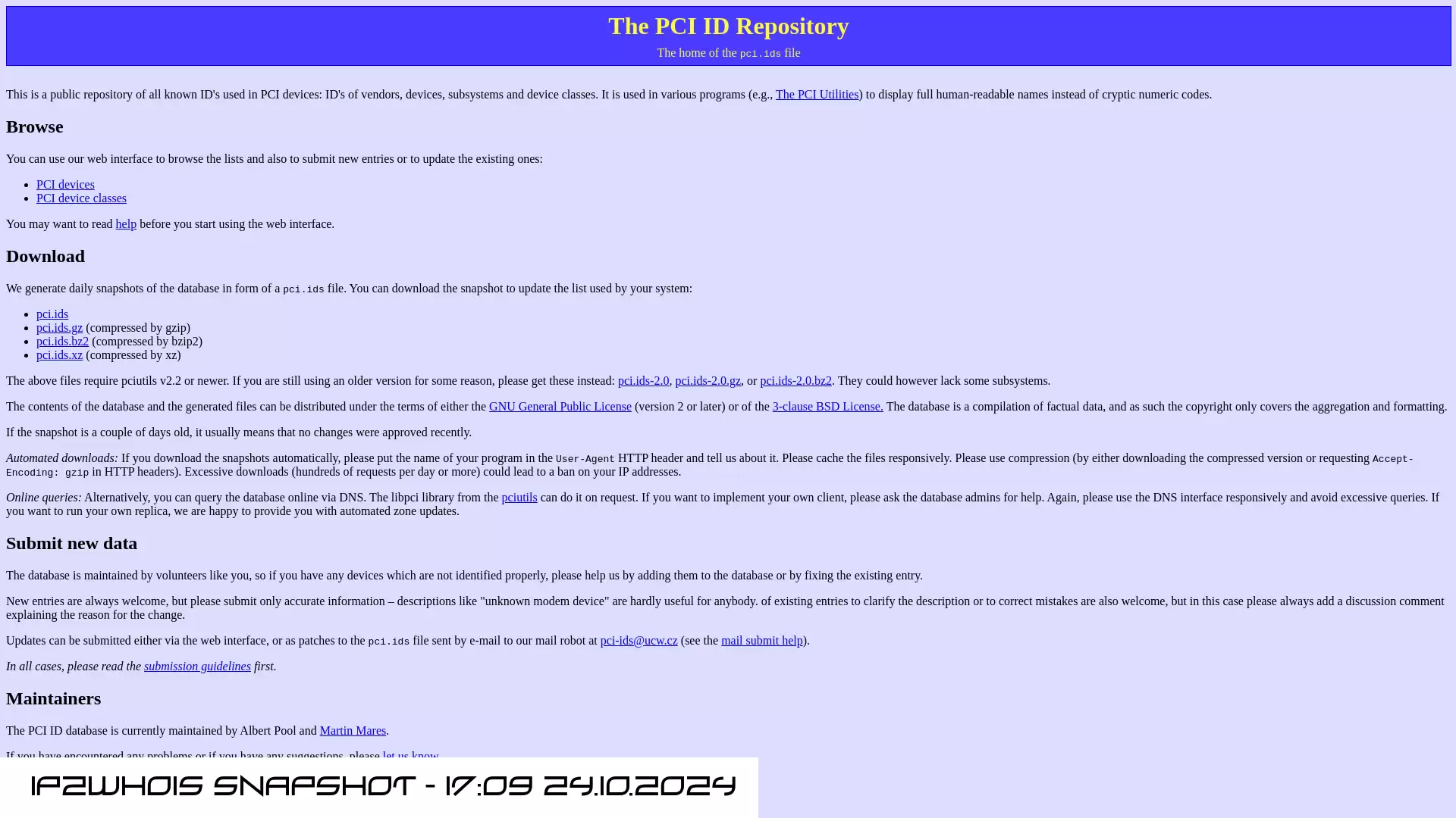 pci-ids.ucw.cz - snapshot