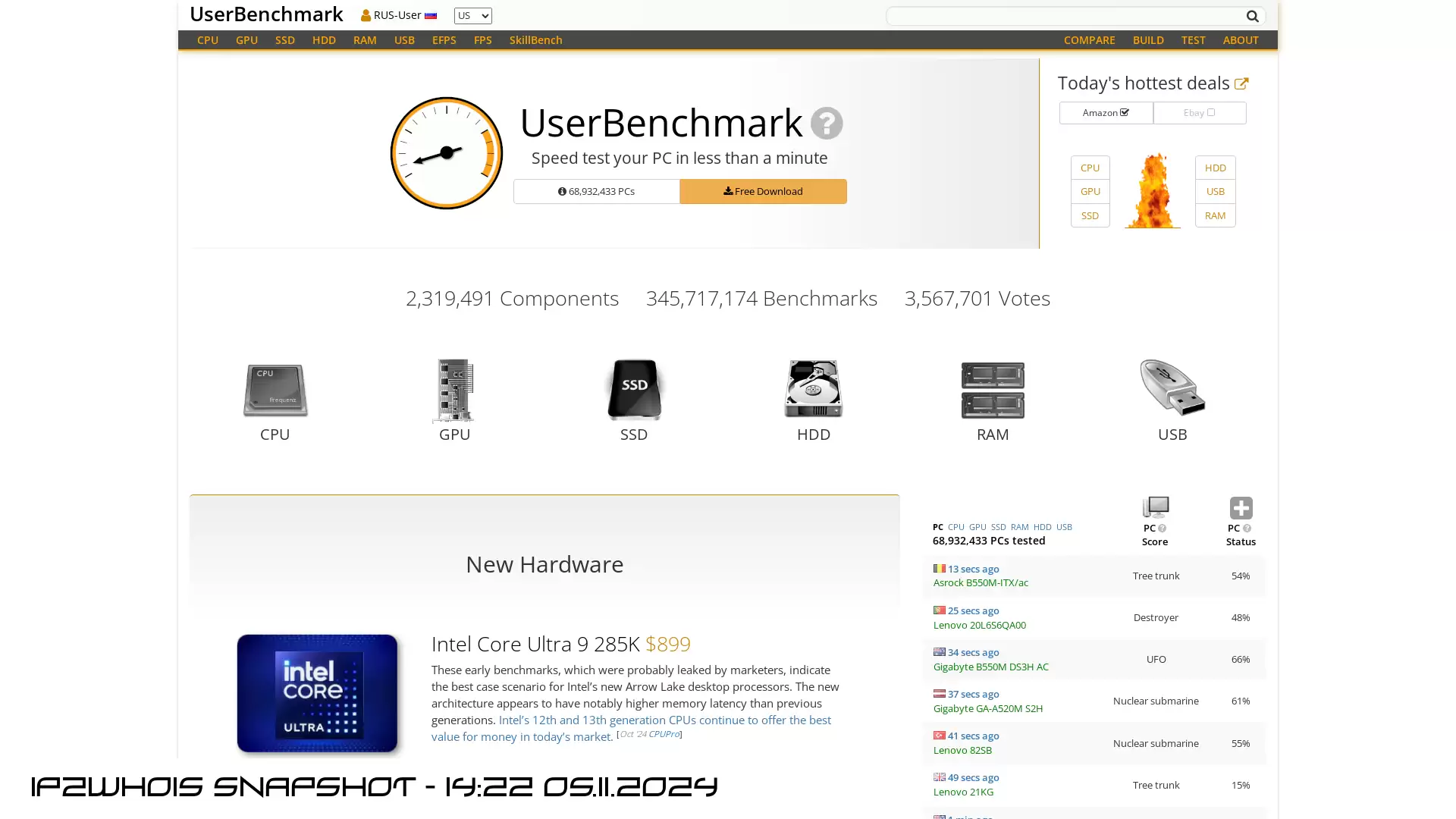 www.userbenchmark.com - snapshot