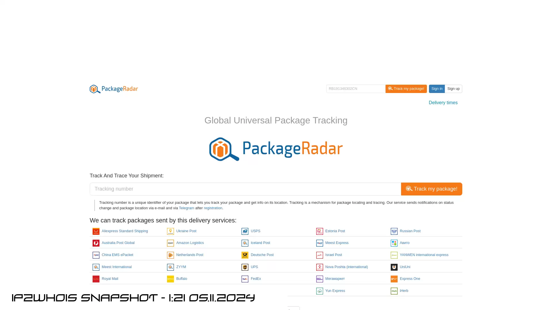 packageradar.com - snapshot